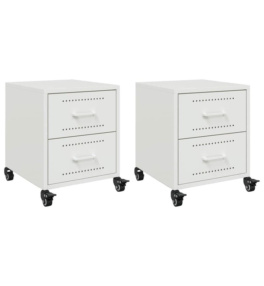 Tables de chevet 2 pcs blanc 36x39x43,5 cm acier