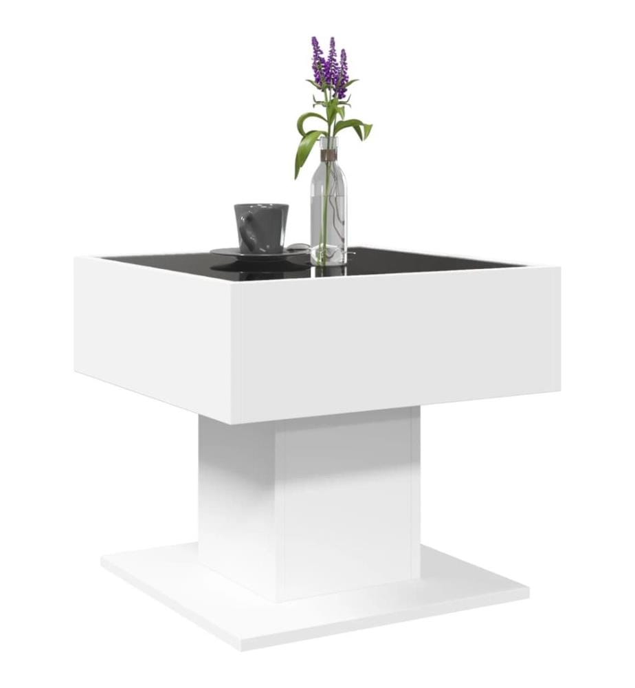 Table basse avec LED blanc 50x50x45 cm bois d'ingénierie