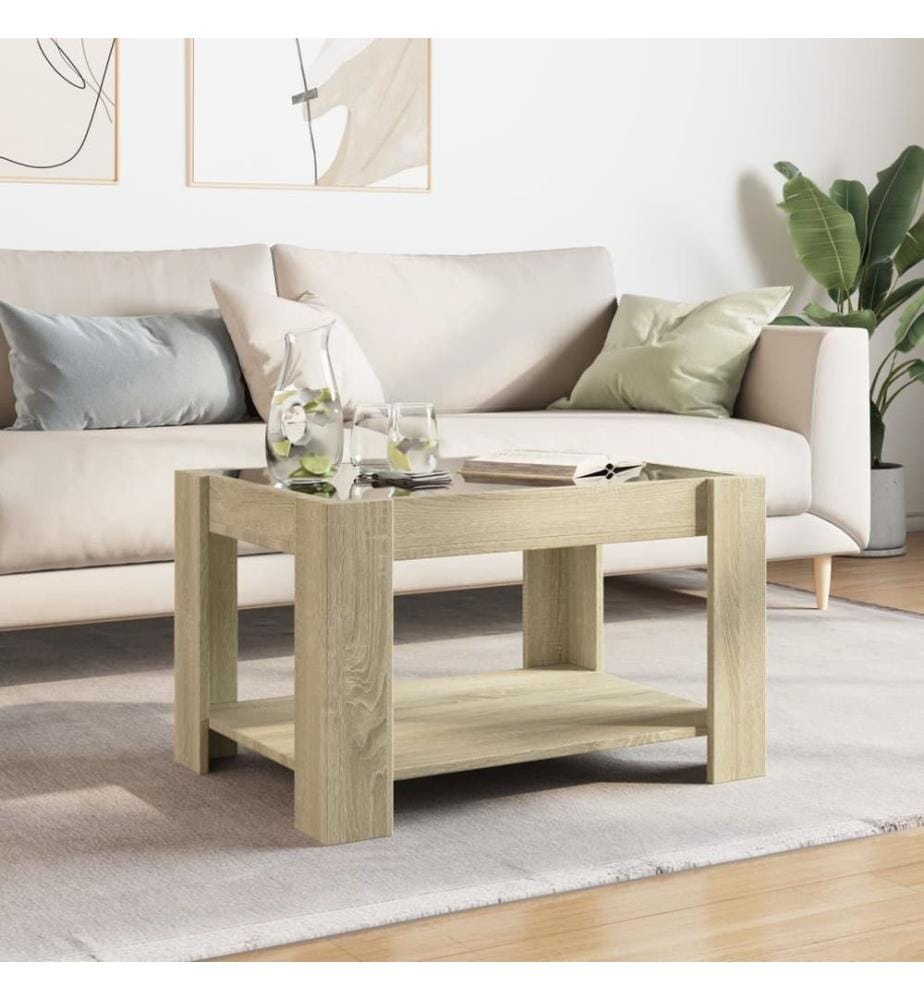 LED-Couchtisch Sonoma Eiche 73x53x45 cm Holzwerkstoff