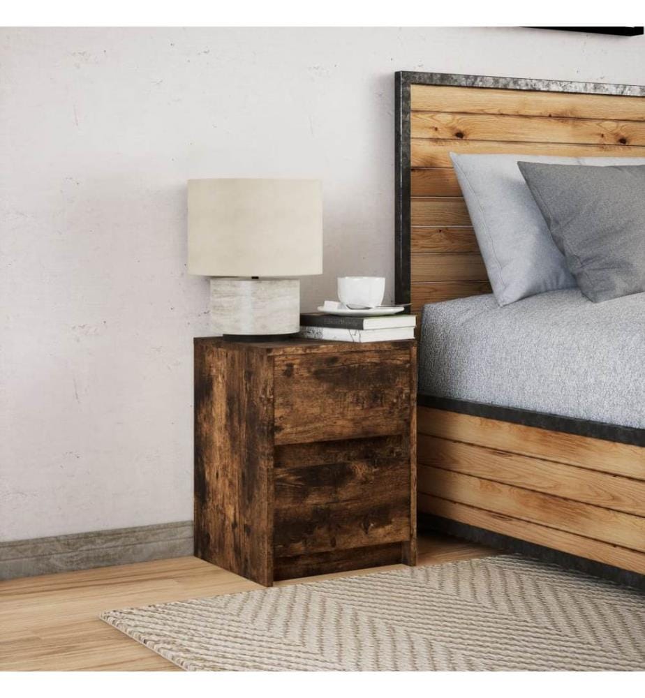 Armoire de chevet et lumières LED chêne fumé bois d'ingénierie