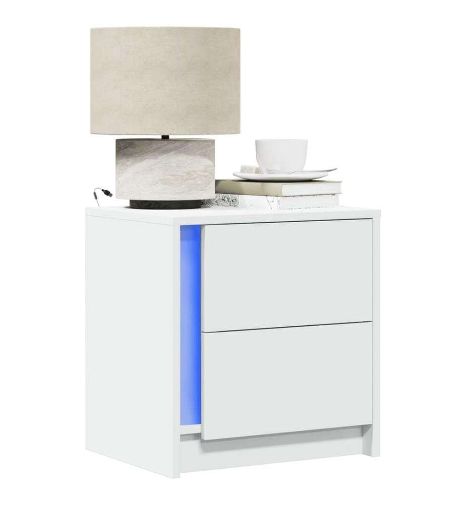 Armoire de chevet avec lumières LED blanc bois d'ingénierie