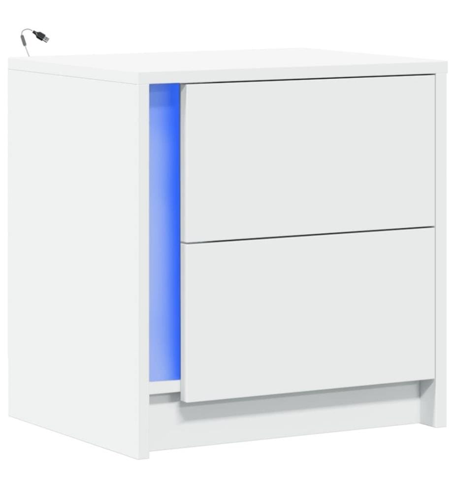 Armoire de chevet avec lumières LED blanc bois d'ingénierie