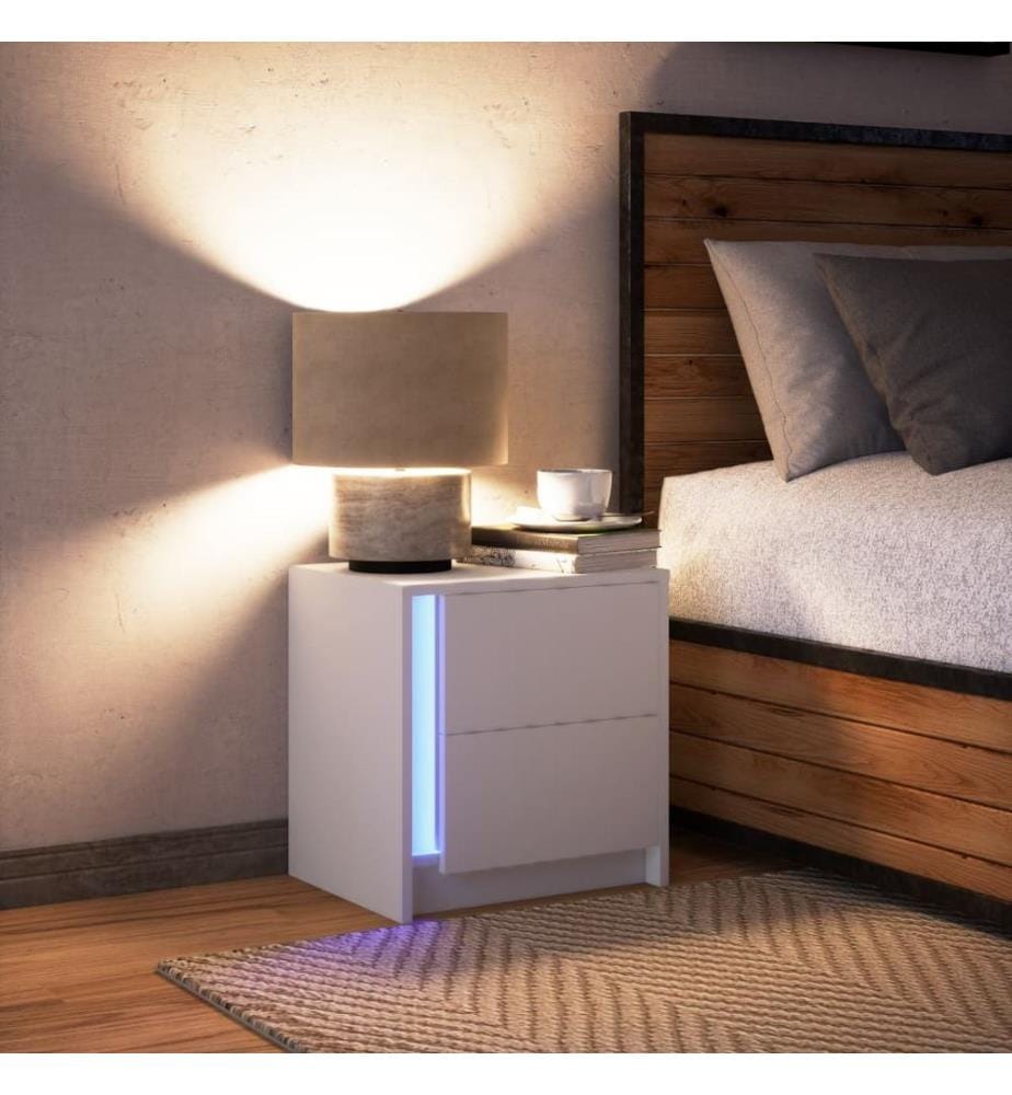 Armoire de chevet avec lumières LED blanc bois d'ingénierie