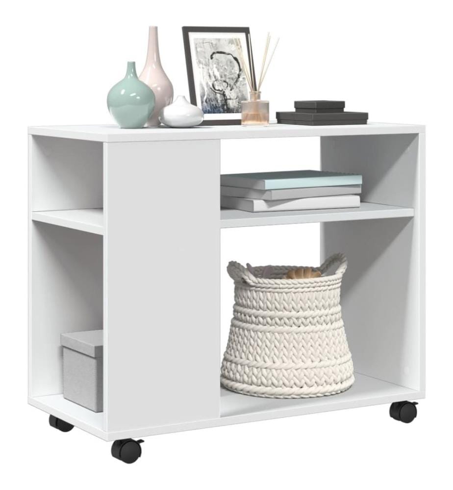 Beistelltisch mit Rollen Weiss 70x35x60 cm Holzwerkstoff