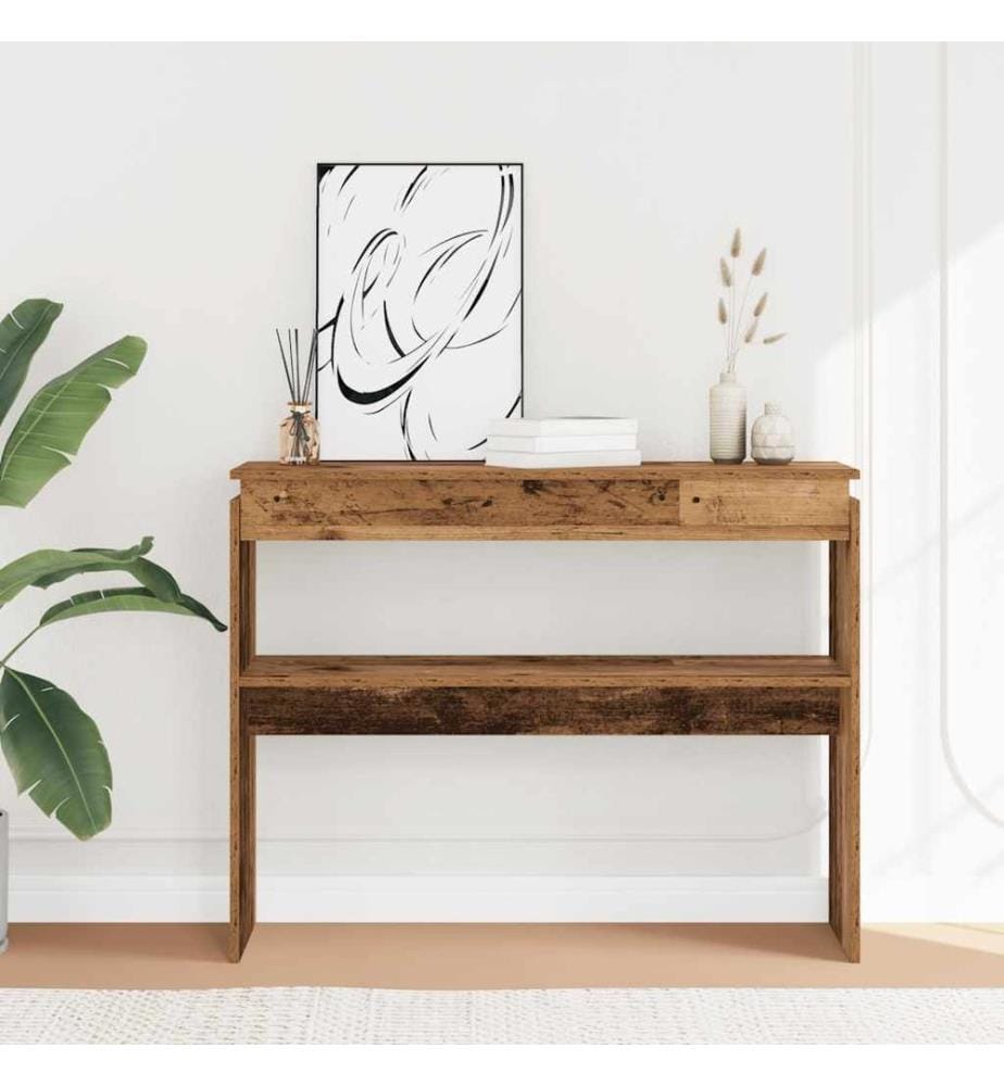 Table console vieux bois 102x30x80 cm bois d'ingénierie