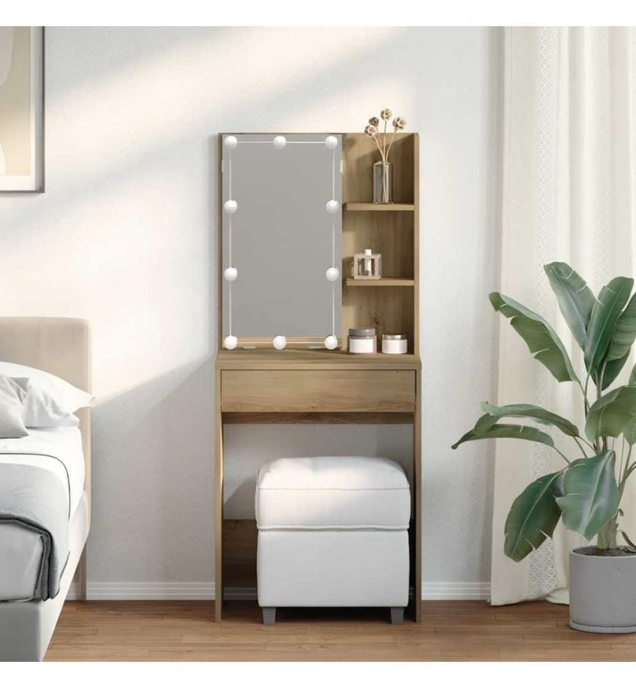 Schminktisch mit LED-Leuchten Artisan-Eiche 60x40x140 cm