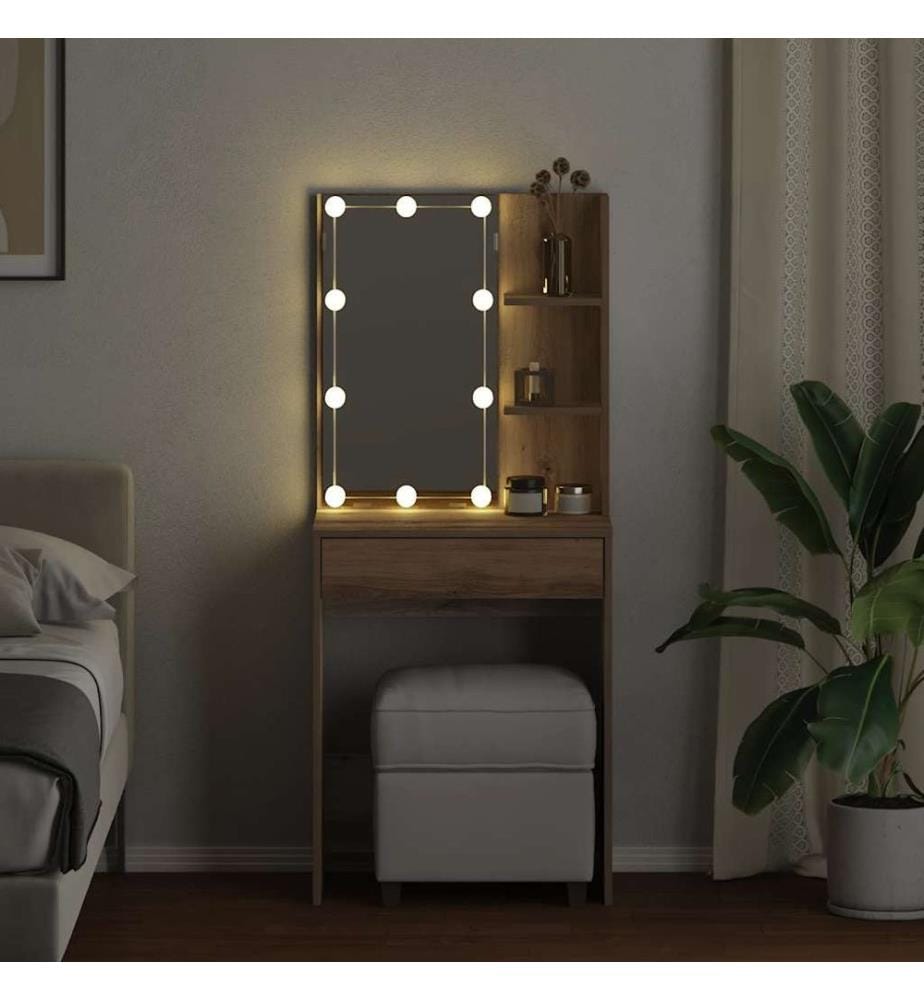 Schminktisch mit LED-Leuchten Artisan-Eiche 60x40x140 cm
