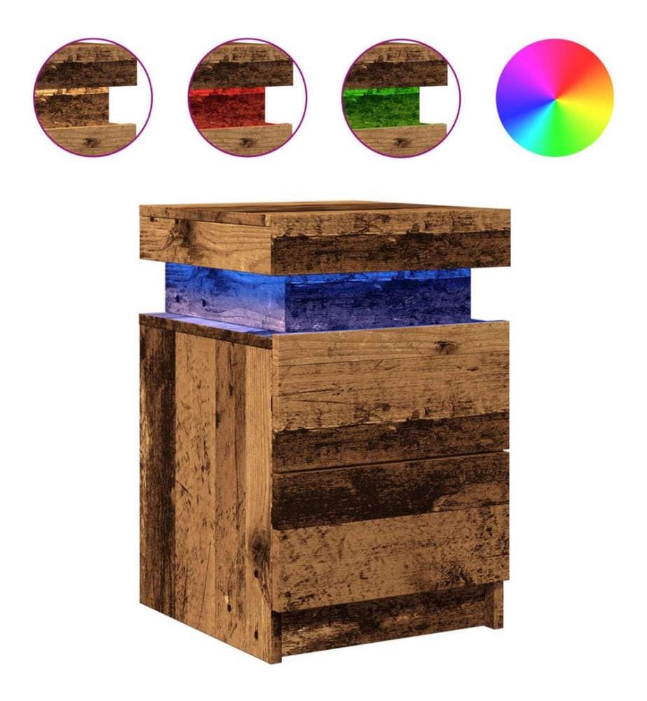 Tables de chevet avec LED 2 pcs vieux bois bois d'ingénierie