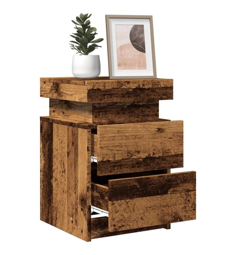 Tables de chevet avec LED 2 pcs vieux bois bois d'ingénierie