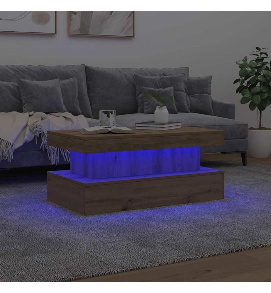 Couchtisch mit LED-Leuchten Artisan-Eiche 90x50x40 cm