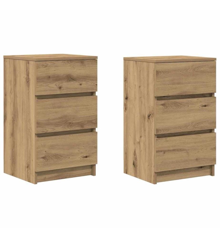 Tables de chevet 3 tiroirs 2 pcs chêne artisanal 39x35x65 cm