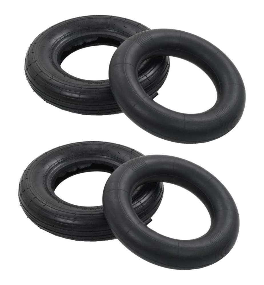 4-tlg. Schubkarrenreifen und Schlauch-Set 3.50-8 4PR Gummi