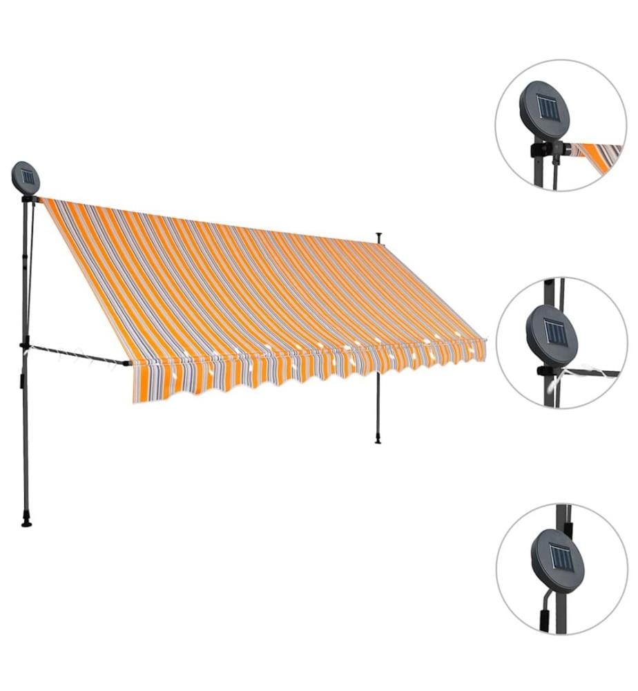 Einziehbare Markise Handbetrieben mit LED 400 cm Gelb und Blau