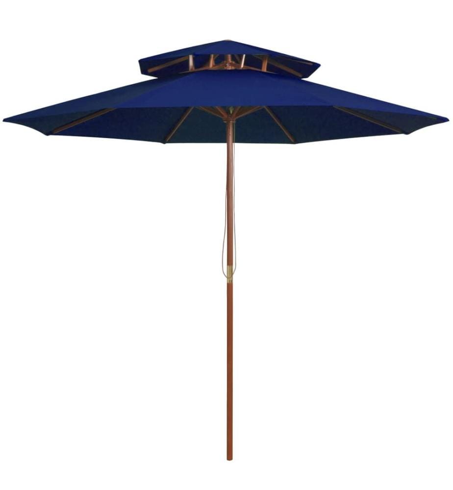 Sonnenschirm mit Doppeldach und Holz-Mast Blau 270 cm