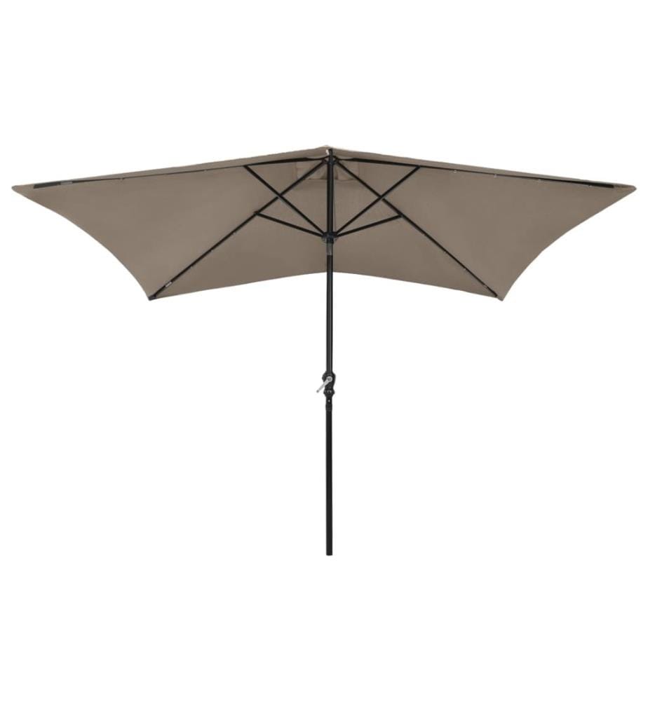 Parasol de jardin avec LED et mât en acier taupe 2x3 m