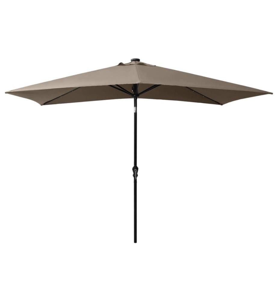 Parasol de jardin avec LED et mât en acier taupe 2x3 m