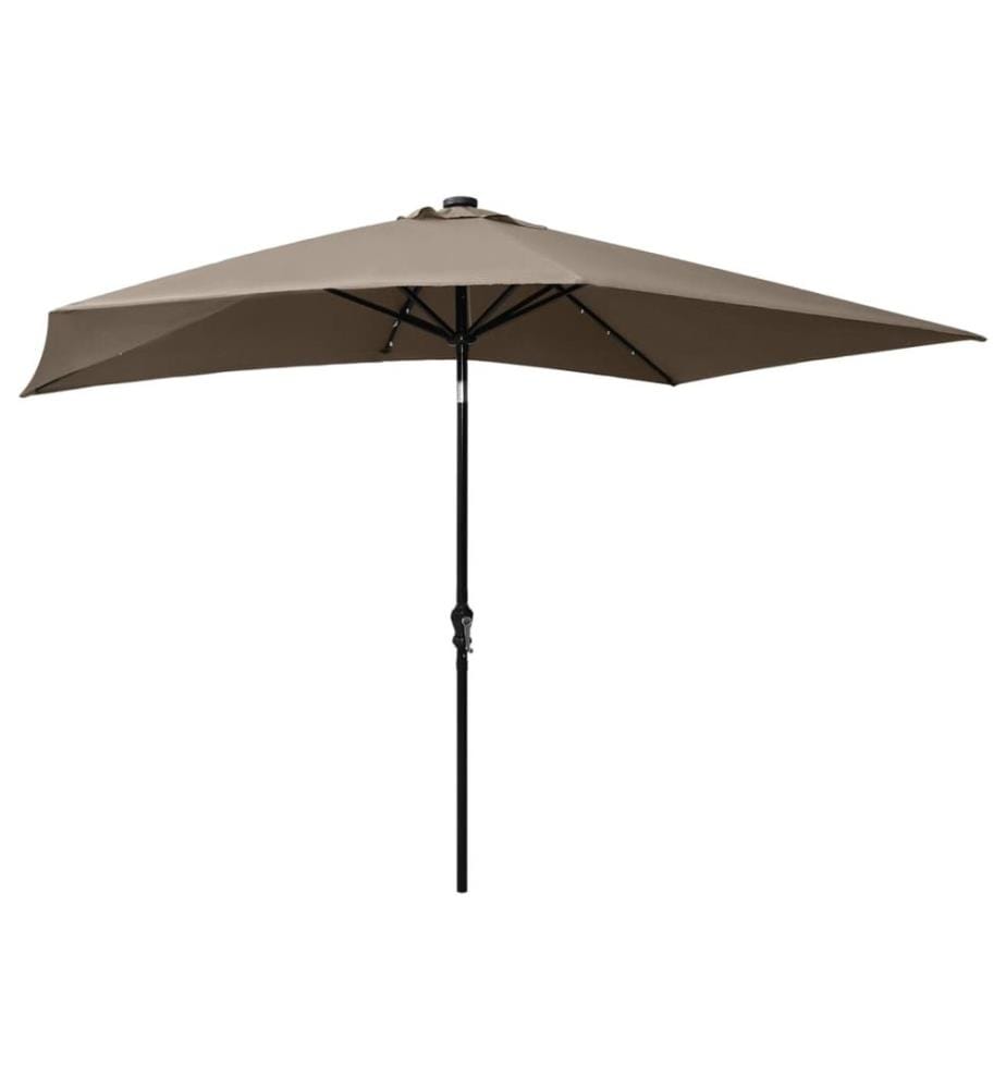 Parasol de jardin avec LED et mât en acier taupe 2x3 m