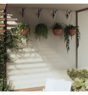 Blumenampeln mit Halterungen und Einlagen 4 Stk. Schwarz Stahl