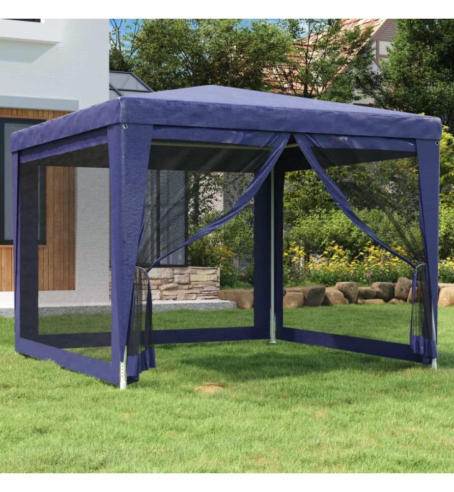 Tente de fête avec 4 parois latérales en maille Bleu 3x3 m PEHD