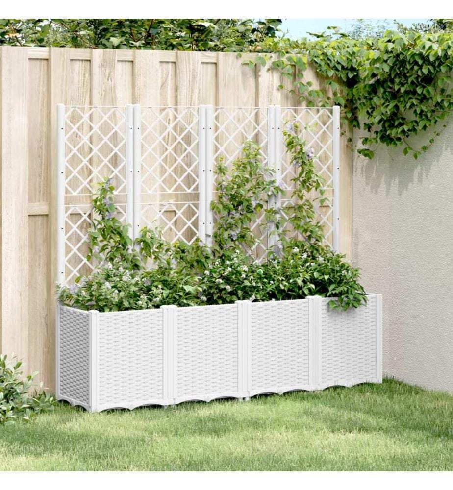 Pflanzkübel mit Rankgitter Weiss 160x40x140 cm PP