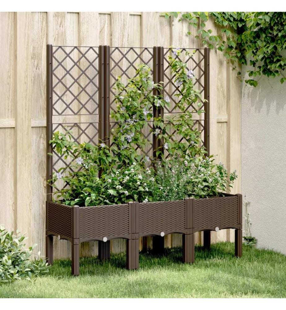 Jardinière avec treillis marron 120x40x142 cm PP