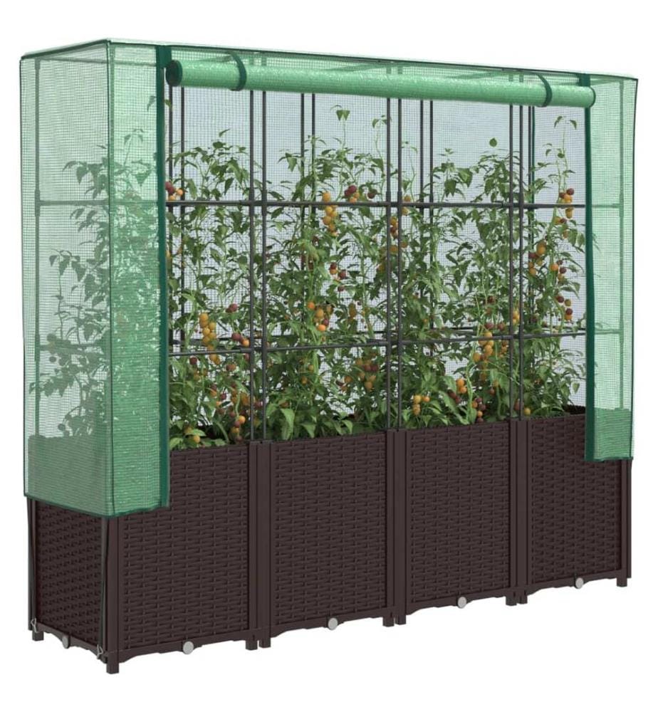Hochbeet mit Gewächshaus-Aufsatz Rattan-Optik 160x40x153 cm