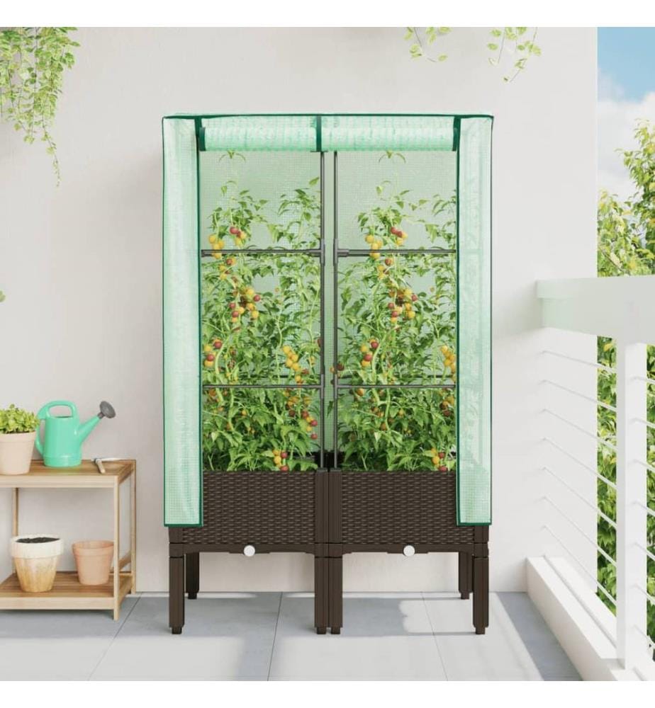 Hochbeet mit Gewächshaus-Aufsatz Rattan-Optik 80x40x140 cm