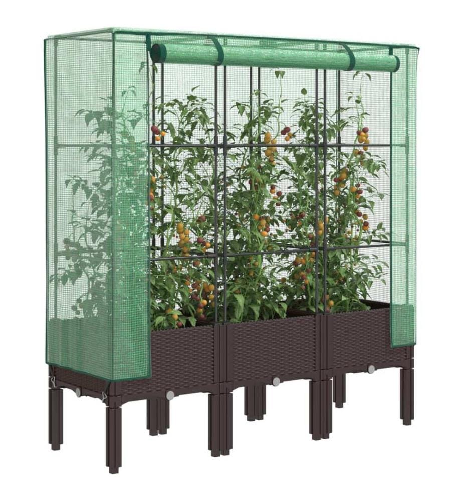 Hochbeet mit Gewächshaus-Aufsatz Rattan-Optik 120x40x140 cm