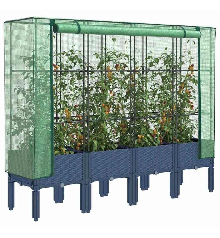 Hochbeet mit Gewächshaus-Aufsatz Rattan-Optik 160x40x140 cm