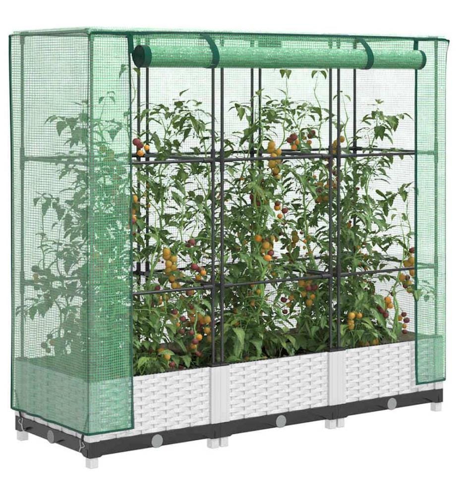 Hochbeet mit Gewächshaus-Aufsatz Rattan-Optik 120x40x123 cm