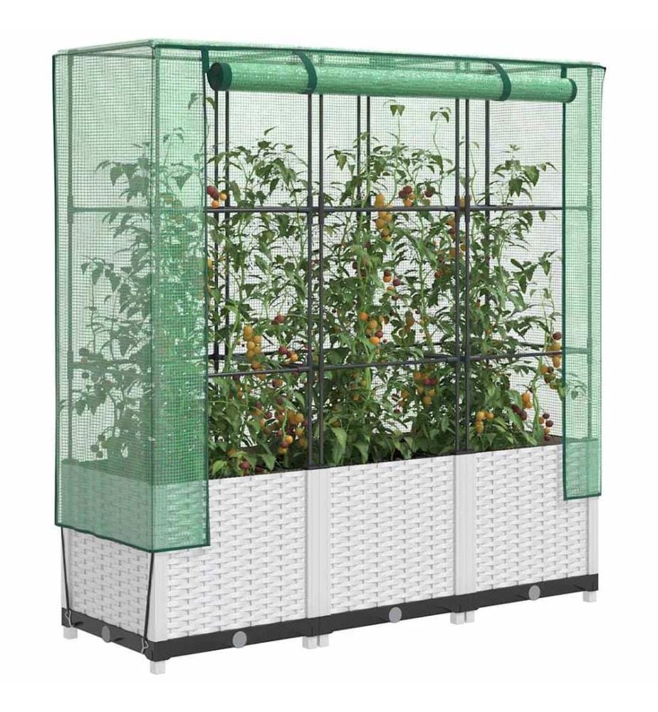 Hochbeet mit Gewächshaus-Aufsatz Rattan-Optik 120x40x138 cm