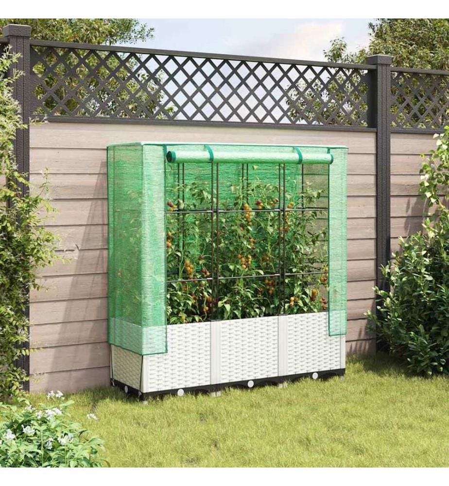 Hochbeet mit Gewächshaus-Aufsatz Rattan-Optik 120x40x138 cm