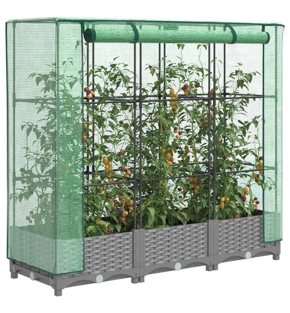 Hochbeet mit Gewächshaus-Aufsatz Rattan-Optik 120x40x123 cm