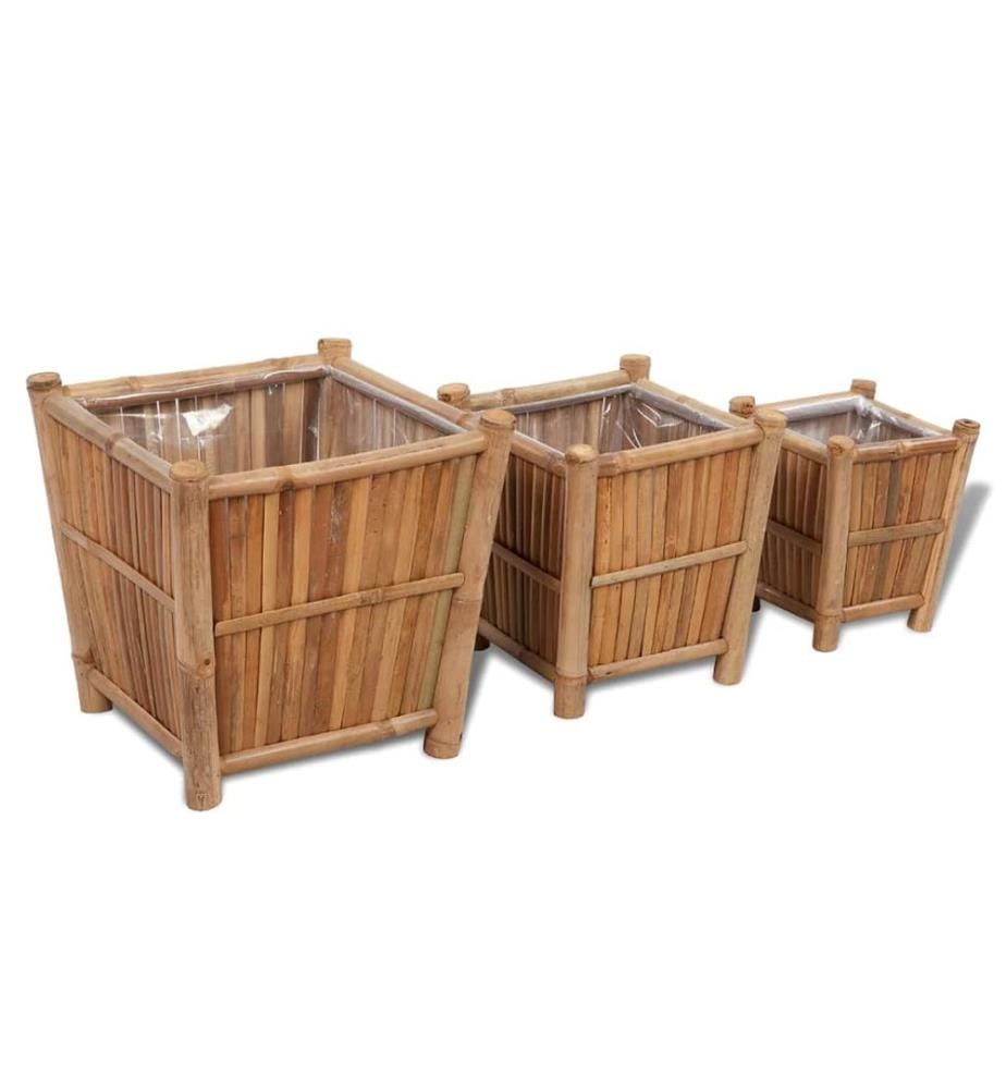 Lits surélevés en bambou avec doublure en nylon 3 pcs