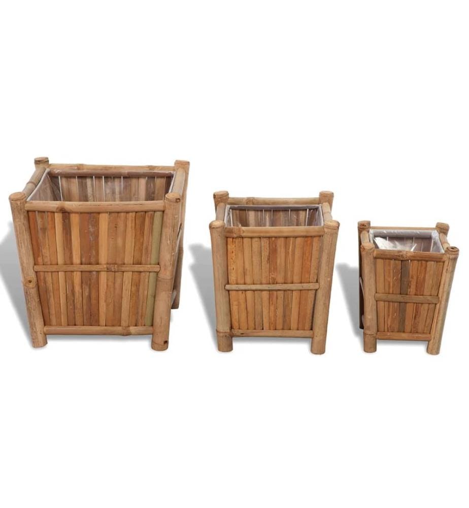 Lits surélevés en bambou avec doublure en nylon 3 pcs