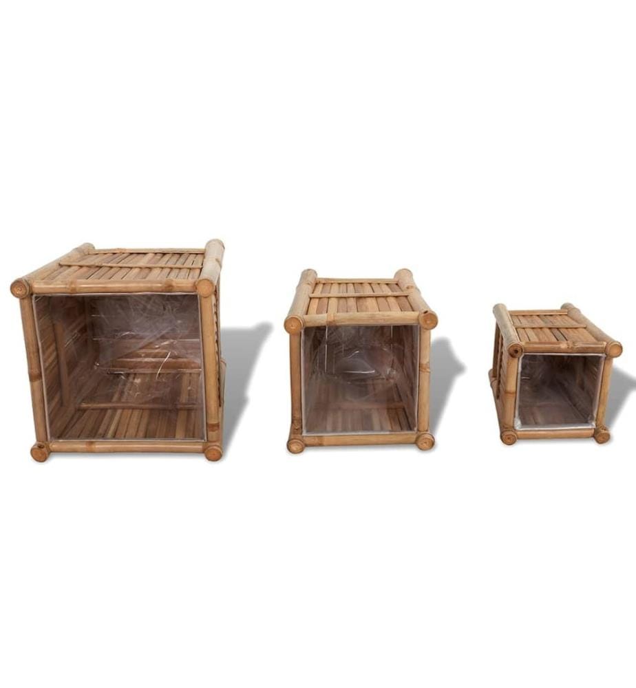Lits surélevés en bambou avec doublure en nylon 3 pcs