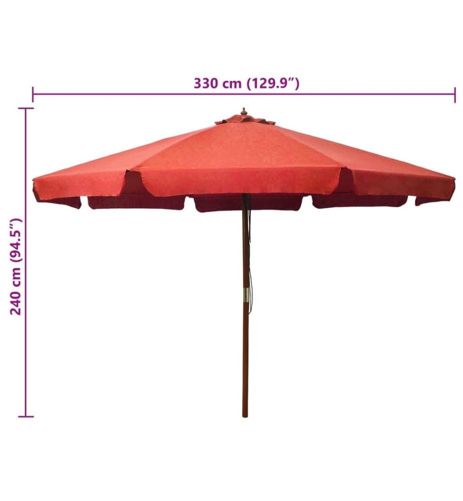 Parasol d'extérieur avec mât en bois 330 cm Terre cuite