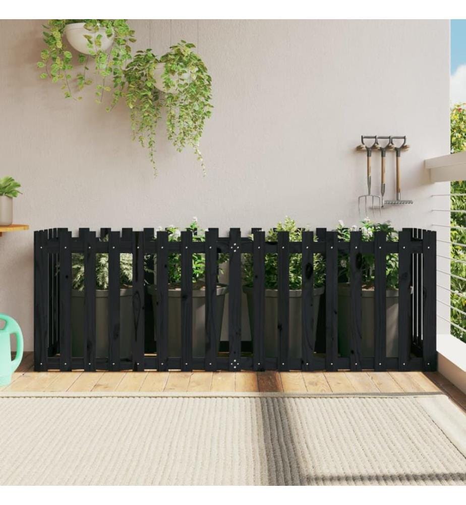 Hochbeet Latten-Design Schwarz 200x50x70 cm Massivholz Kiefer