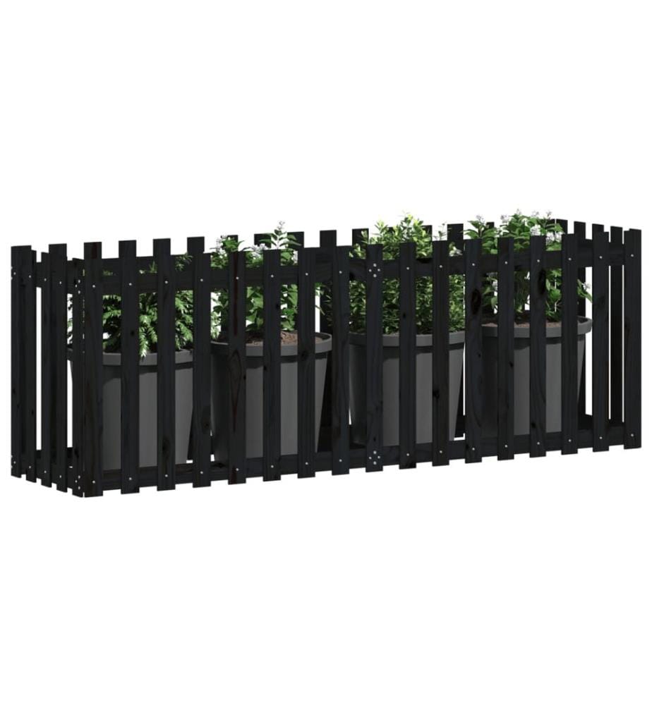 Hochbeet Latten-Design Schwarz 200x50x70 cm Massivholz Kiefer