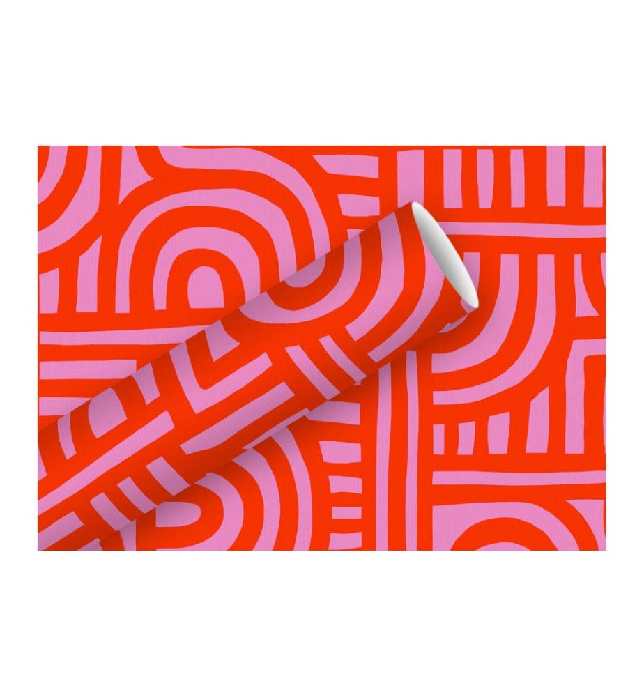 Braun + Company Geschenkpapier By Nature Labyrinth 2 m x 70 cm, Rot/Rosa