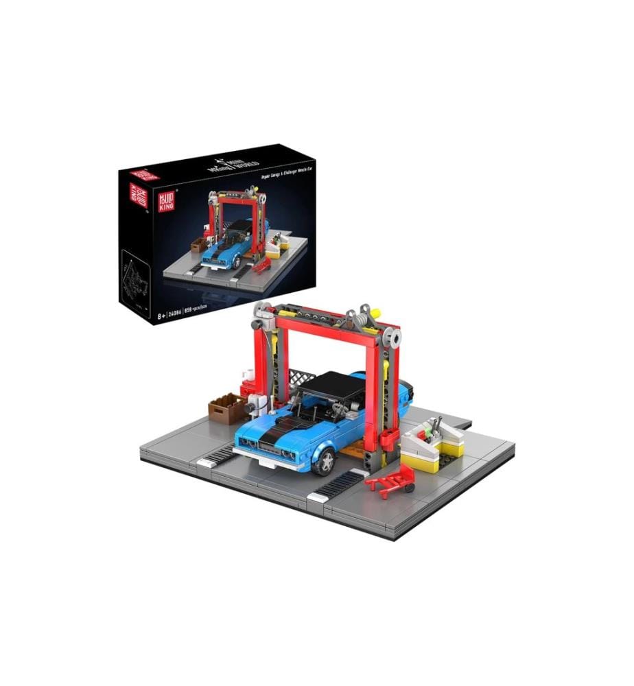 Mould King Werkstatt und Challenger Muscle Car Werkstatt-Diorama