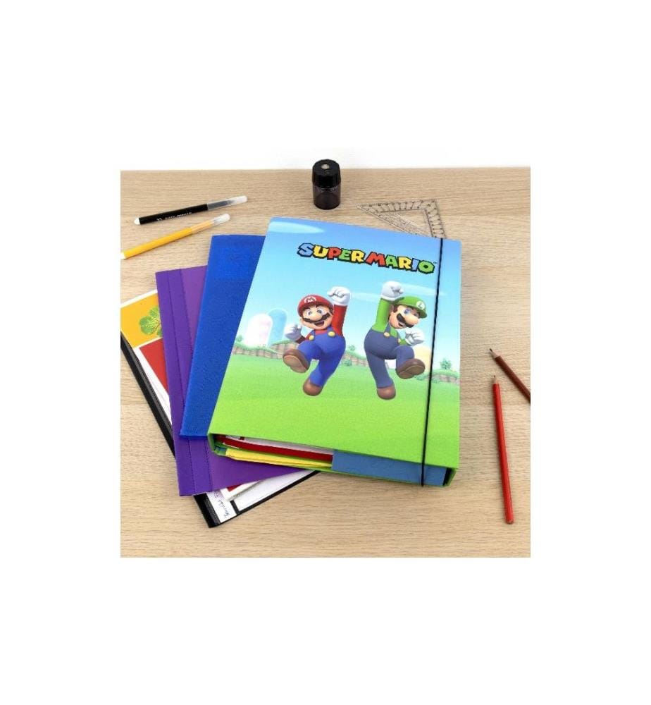 UNDERCOVER - Gummibandmappe A4 Super Mario, 4 cm Rücken Grün/Hellblau/Rot