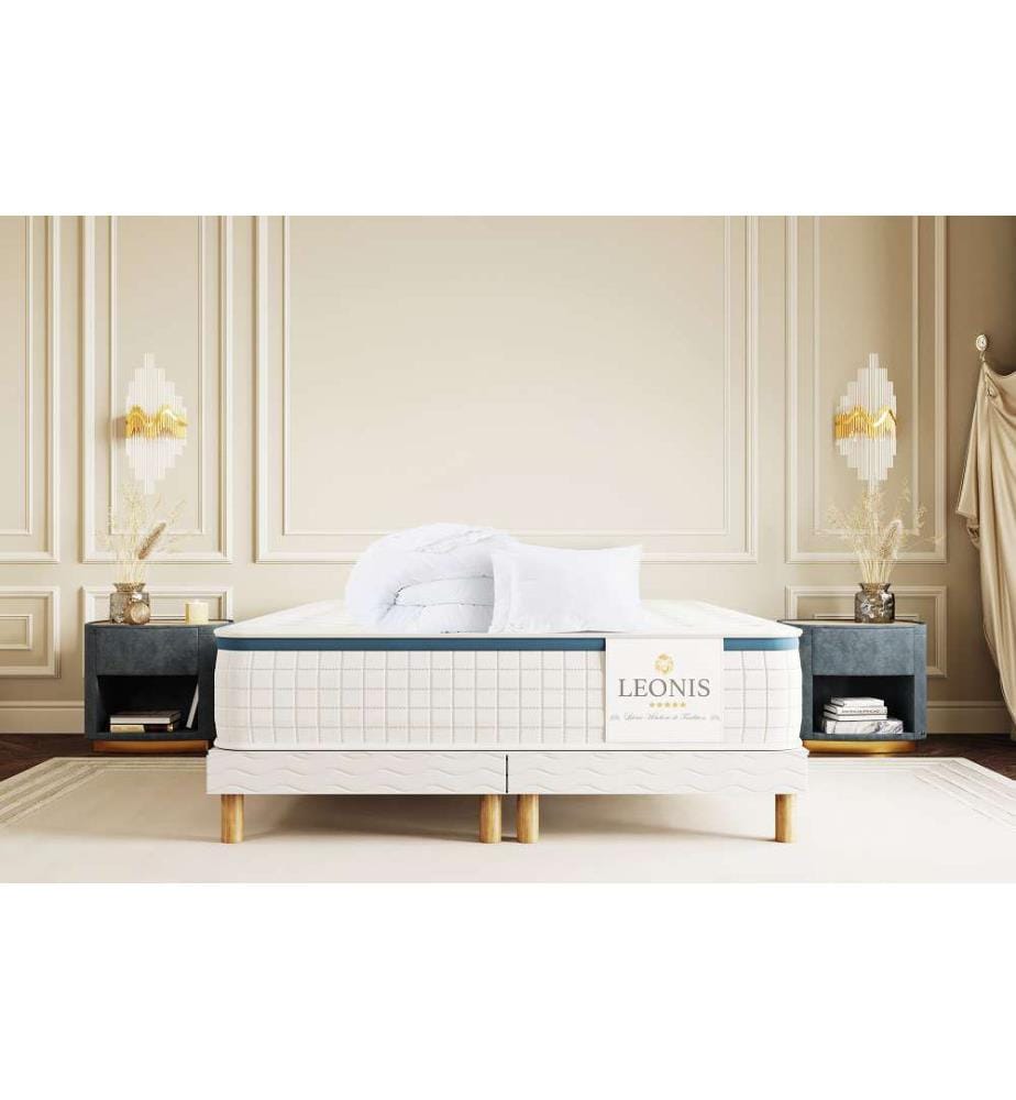 Pack Vasco Matratze 180 x 200 + 2 Lattenroste 90 x 200 + 2 Kopfkissen 60 x 40 + 1 Duvet 240 x 260 cm - Höhe 30 cm