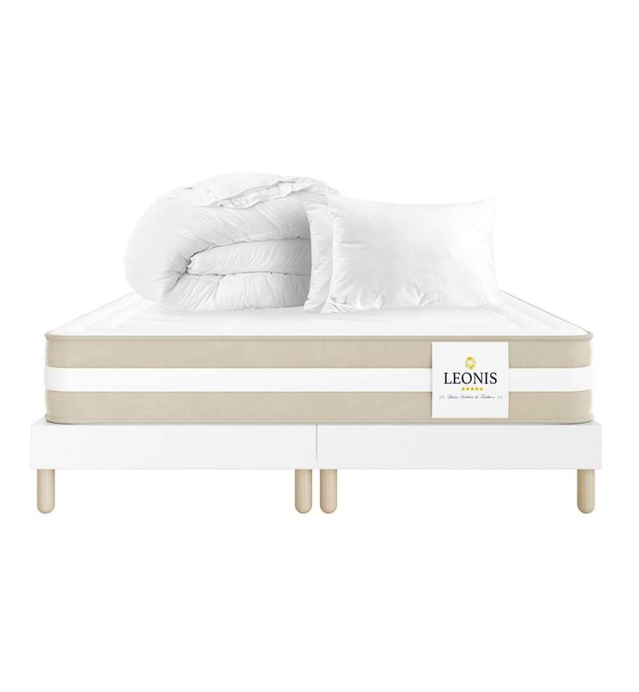 Pack Gamma Matratze 180 x 200 + 2 Lattenroste 90 x 200 + 2 Kopfkissen 60 x 40 + 1 Duvet 240 x 260 cm - Höhe 30 cm