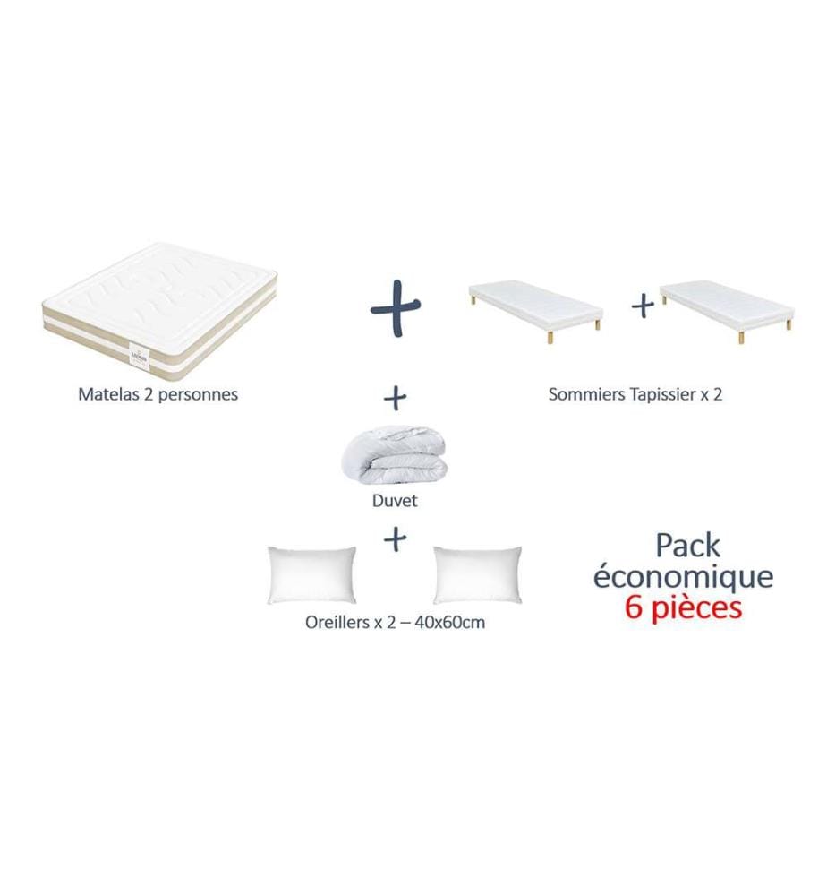 Pack Gamma Matratze 180 x 200 + 2 Lattenroste 90 x 200 + 2 Kopfkissen 60 x 40 + 1 Duvet 240 x 260 cm - Höhe 30 cm