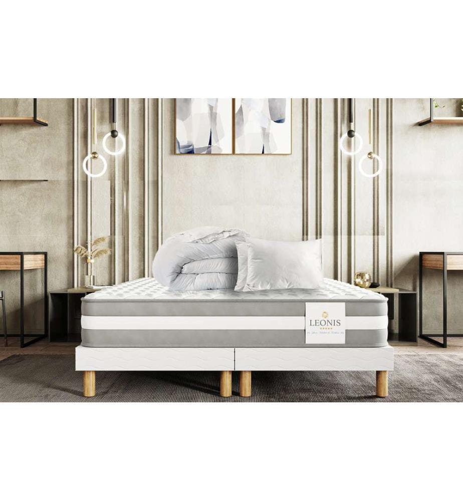 Pack Leon Matratze 180 x 200 + 2 Lattenroste 90 x 200 + 2 Kopfkissen 60 x 40 + 1 Duvet 240 x 260 cm - Höhe 22 cm