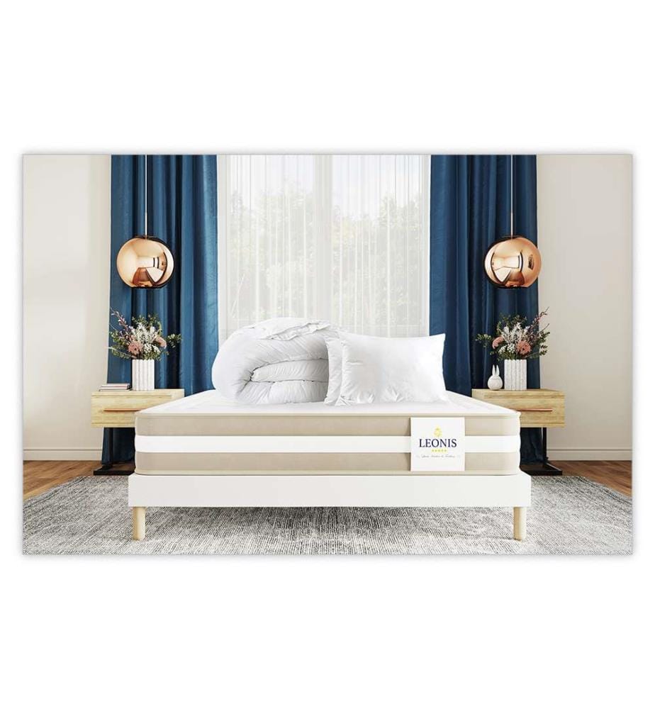 Pack Gamma Matratze + Lattenrost 140 x 200 + 2 Kopfkissen 60 x 40 + 1 Duvet 200 x 200 cm - Höhe 30 cm