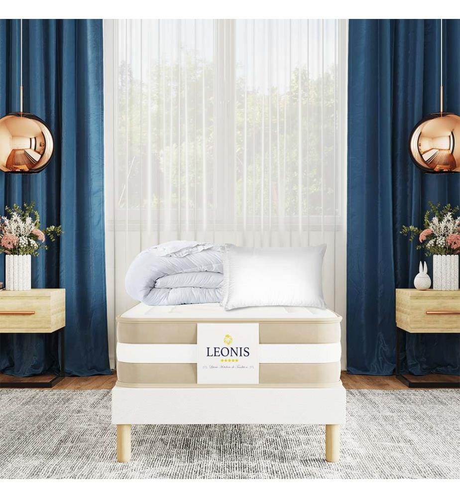 Pack Gamma Matelas + Sommier 90 x 200 + 1 Oreiller 60 x 40 + 1 duvet 140 x 200 cm - Hauteur 30 cm