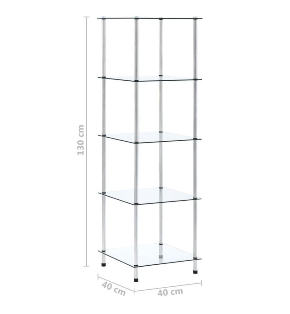 Regal mit 5 Ablagen Transparent 40x40x130 cm Hartglas