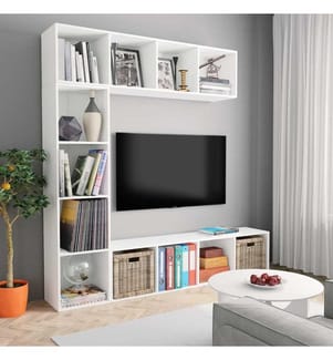 3-tlg. Bücher-/TV-Schrank Set Weiss 180×30×180 cm